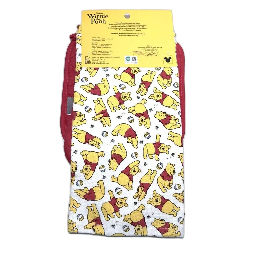 Disney Winnie the Pooh 3 Pc Kitchen Set Dish Towel, Pot Holder, Oven Mitt NWT